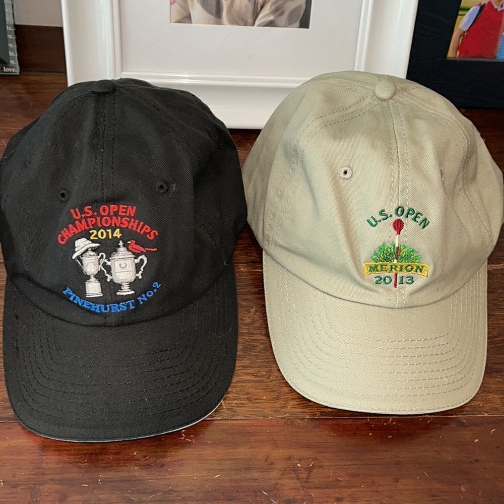 2- Mens 2013 Merion & 2014 US Open Pinehurst baseball patch sewn Golf Cap Hat